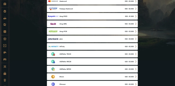HeroSpin elenco pagamenti e transazioni